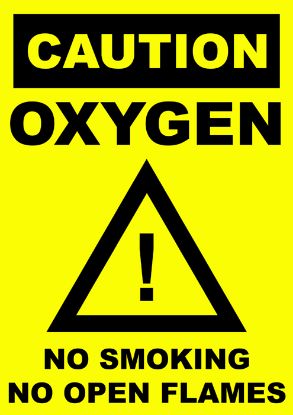 Sign - Oxygen Caution (Yellow) Laminated A4 (Portrait)